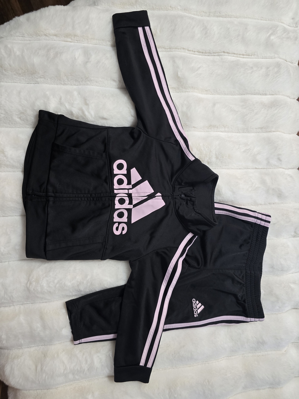 Adidas Black & Pink Girls' Tracksuit - Logo Zip Hoodie & Pants 12 Months